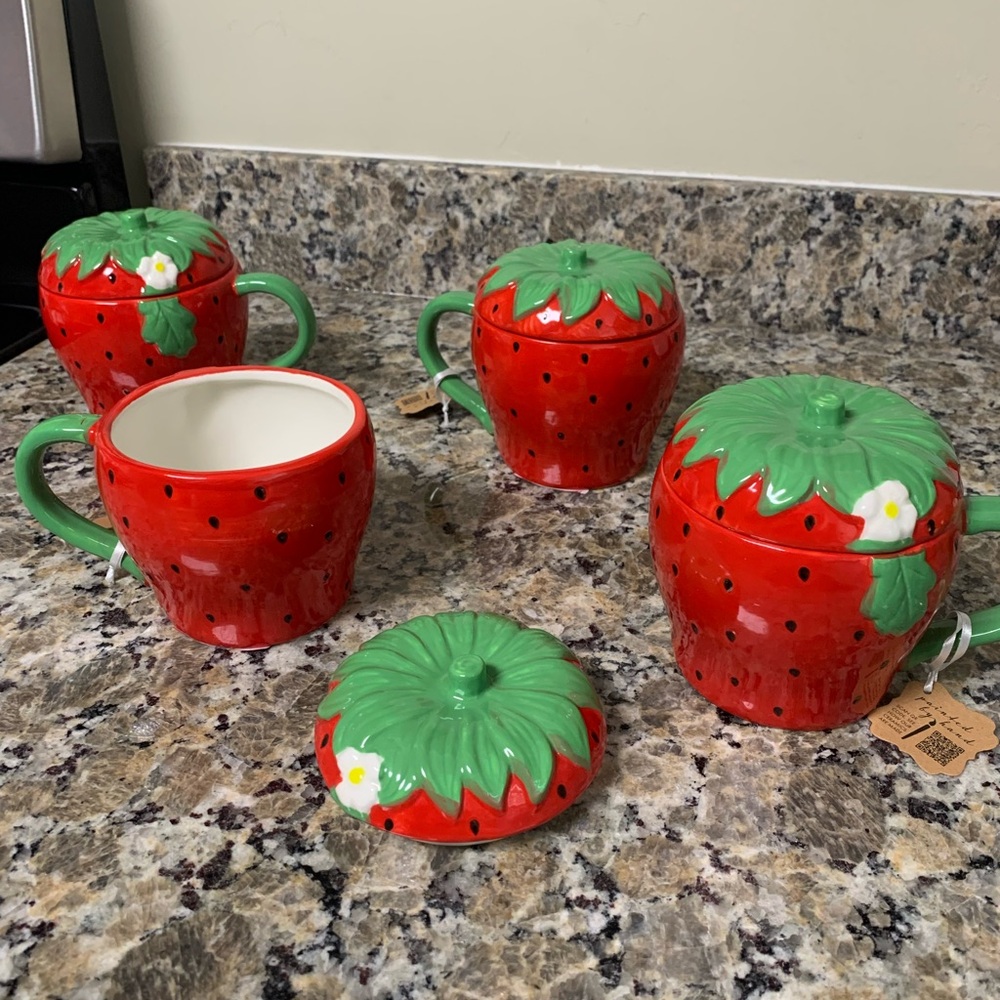 Strawberry Ceramic Mug Set of 4